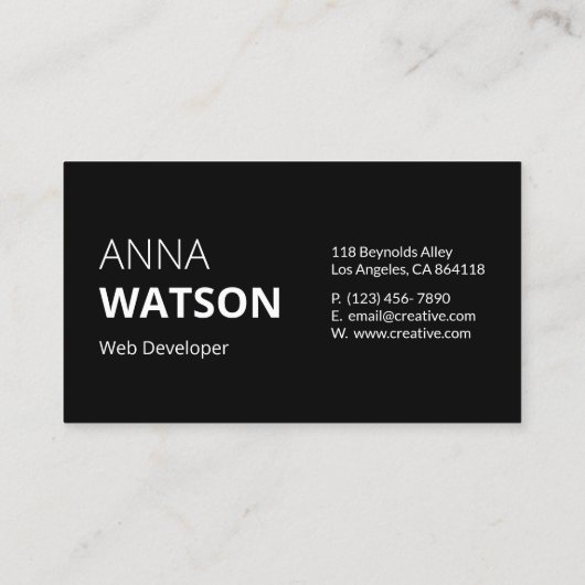 Minimalistisch Schwarz und Weiß Telefonnummerkarte (Rückseite)