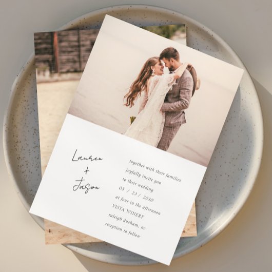 Minimalistisch Schwarz/Weiß 2 Foto Hochzeit Einladung