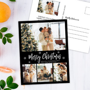 Minimalistisch Schwarz-weiß 4 FotoCollage Weihnach Postkarte