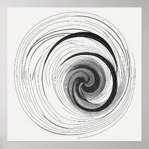 Minimalistisch Schwarz-Weiß-Abstrakt-Vortex Poster