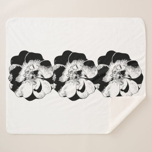 Minimalistisch Schwarz-Weiß-Blütendecke Sherpadecke (Vorderseite (Horizontal))