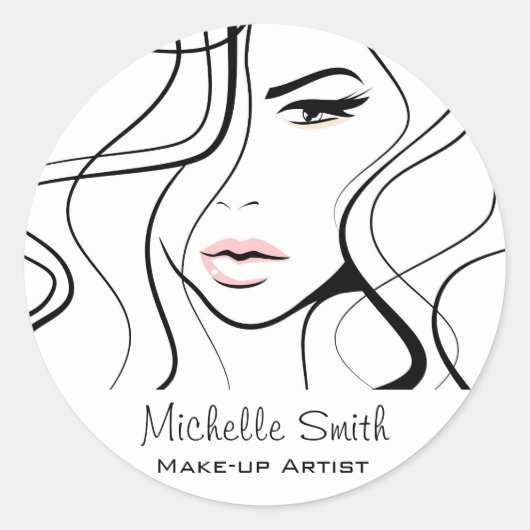 Minimalistisch Schwarz-Weiß-Elegant Feminine Makeu Runder Aufkleber (Vorderseite)