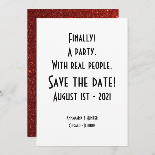 Minimalistisch Schwarz/Weiß Endlich ein Party Einladung (Vorne/Hinten)