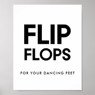Minimalistisch Schwarz-Weiß-Flip-Flops-Hochzeitsze Poster