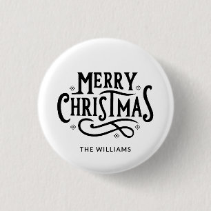 Minimalistisch Schwarz & Weiß frohe Weihnachten Button