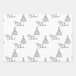 Minimalistisch Schwarz-Weiß-frohe Weihnachtsbaum Geschenkpapier Set