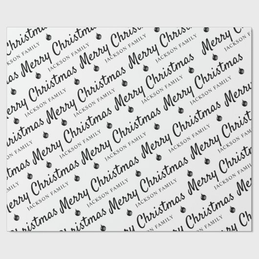 Minimalistisch Schwarz-weiß frohe Weihnachtsfamili Geschenkpapier (Flach)