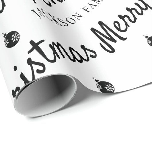 Minimalistisch Schwarz-weiß frohe Weihnachtsfamili Geschenkpapier (Rolleneckpunkt)