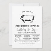 Minimalistisch Schwarz-Weiß-GRILLEN Pig Roast-Part Einladung (Vorderseite)