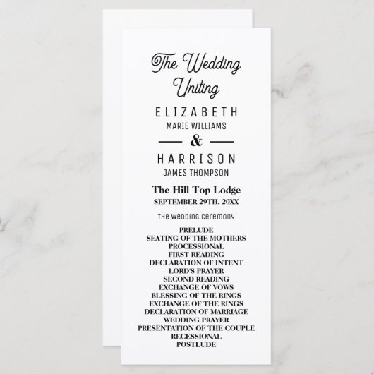 Minimalistisch - Schwarz & Weiß - Hochzeit Programm (Vorne/Hinten)