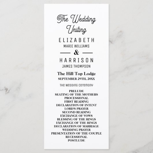 Minimalistisch - Schwarz & Weiß - Hochzeit Programm (Vorderseite)