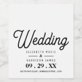 Minimalistisch - Schwarz & Weiß - Hochzeit Weinetikett (Einzelnes Label)