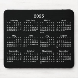 Minimalistisch Schwarz-Weiß-Kalender 2025 Mousepad