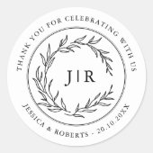 Minimalistisch Schwarz-Weiß-Leaf Hochzeit Danke Runder Aufkleber (Vorderseite)