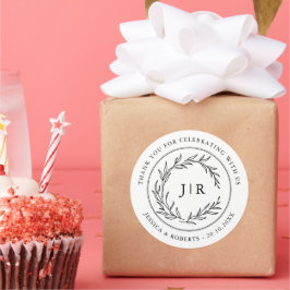 Minimalistisch Schwarz-Weiß-Leaf Hochzeit Danke Runder Aufkleber