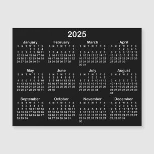 Minimalistisch Schwarz-Weiß-Magnetkalender 2025 Magnetkarte