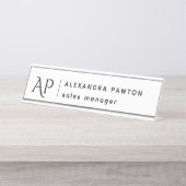 Minimalistisch Schwarz-Weiß-Minimalistische Monogr Schreibtischnamensplakette (Vorderseite )