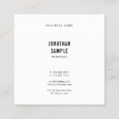 Minimalistisch Schwarz-weiß Moderne Elegante Einfa Quadratische Visitenkarte (Rückseite)