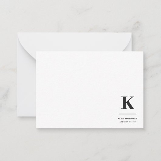 Minimalistisch Schwarz-Weiß-Monogramm Mitteilungskarte (Vorderseite)