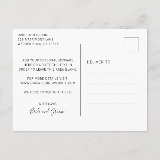 Minimalistisch Schwarz-Weiß-Monogramm Save the Dat Ankündigungspostkarte (Rückseite)