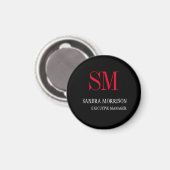 Minimalistisch Schwarz-weiß Red Monogram Magnet (Vorderseite/Rückseite)