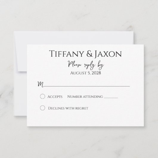 Minimalistisch Schwarz/Weiß RSVP Karte (Vorderseite)