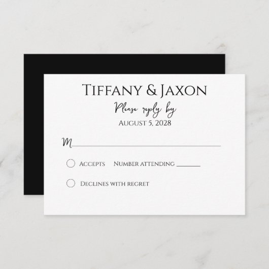 Minimalistisch Schwarz/Weiß RSVP Karte (Vorne/Hinten)