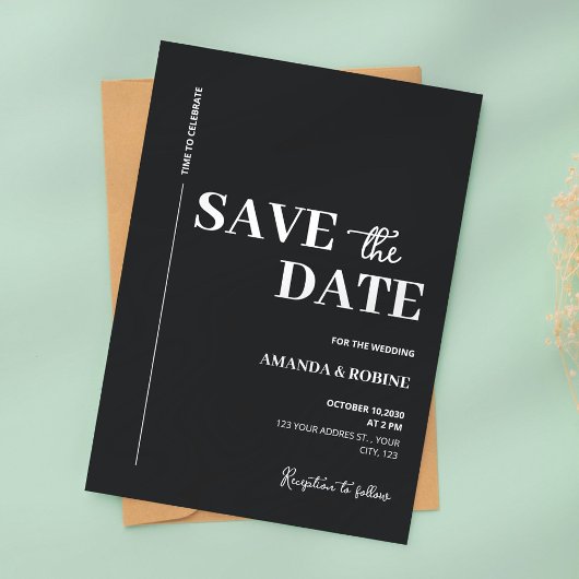 Minimalistisch Schwarz/Weiß Save the Date Einladung