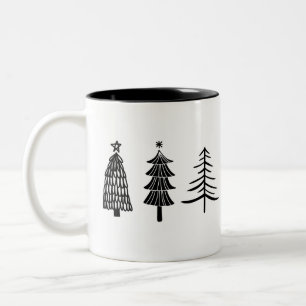 Minimalistisch Schwarz-Weiß-Weihnachten Zweifarbige Tasse