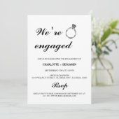 Minimalistisch Schwarz/Weiß Wir sind Verlobt Einladung (Stehend Vorderseite)