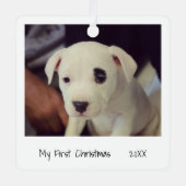 Minimalistisch Schwarz-weißes Erstes Weihnachtsgeb Ornament Aus Metall (Vorderseite)