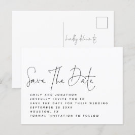 Minimalistisch Schwarz-weißes Skript Save the Date Postkarte