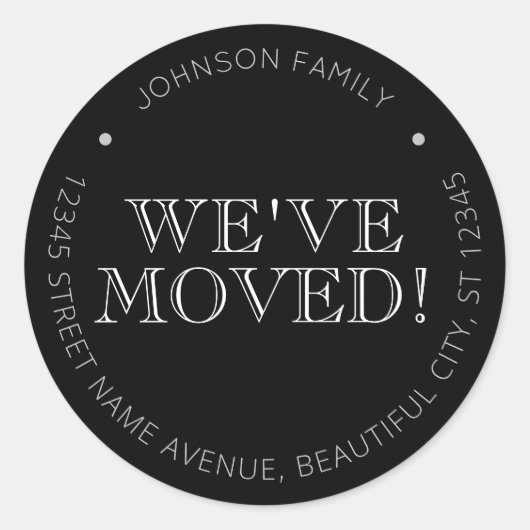 Minimalistisch Schwarz Wir haben das neue Adresset Runder Aufkleber (Vorderseite)