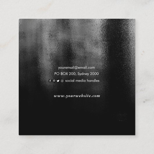 Minimalistisch Schwarze Textur-Quadrat-Visitenkart Quadratische Visitenkarte (Rückseite)