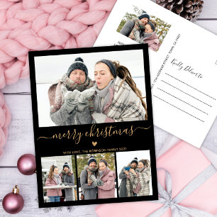 Minimalistisch Schwarzes Gold 4 FotoCollage Weihna Postkarte