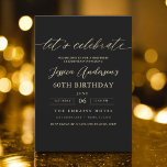 Minimalistisch Schwarzes Gold 60. Geburtstag Einladung<br><div class="desc">Feiern Sie 60 im Stil mit einer Minimalistischen Script Black and Gold Geburtstagseinladung! Mit schlichten Schwarz- und Goldakzenten, eleganter Schriftzeichen und einem sauberen, modernen Design Set diese Einladung den Ton für ein anspruchsvolles Fest. Es ist perfekt für jeden Ort, von schicken Salons bis hin zu intimen Ansammlungen, und verbindet zeitlose...</div>