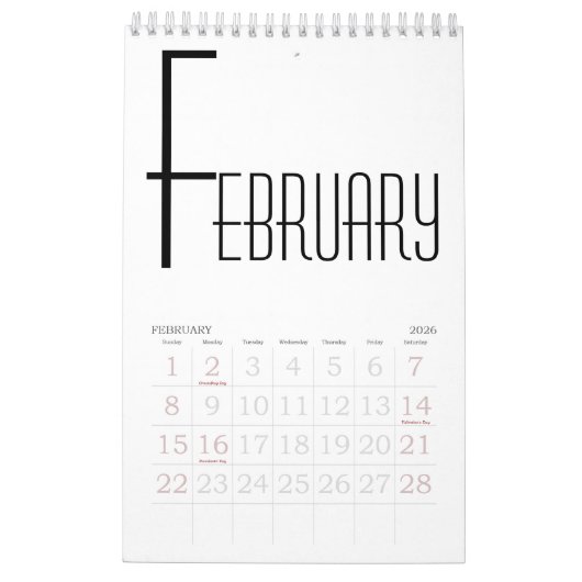 Minimalistisch Schwarzweiß Kalender (Feb 2026)