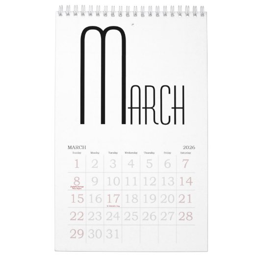 Minimalistisch Schwarzweiß Kalender (Mär 2026)