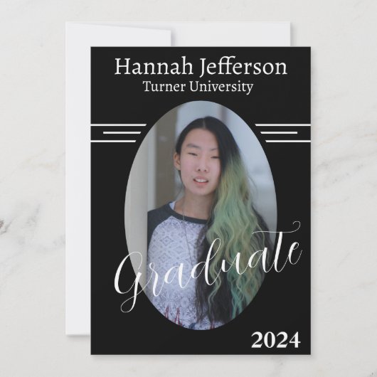 Minimalistisch Schwarzweiß-Weiß-Abschluss mit zwei Einladung (Vorderseite)