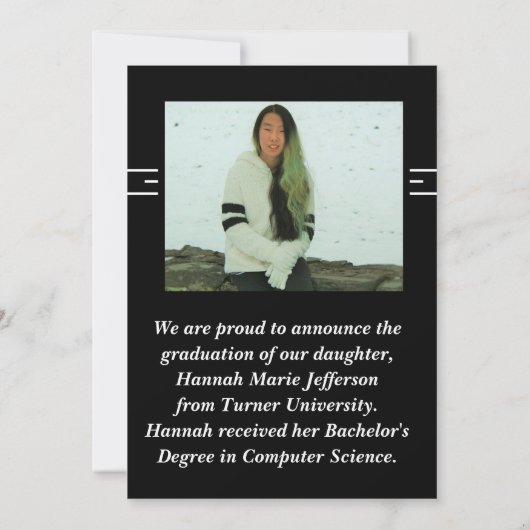 Minimalistisch Schwarzweiß-Weiß-Abschluss mit zwei Einladung (Rückseite)