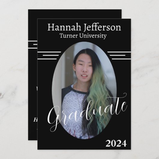 Minimalistisch Schwarzweiß-Weiß-Abschluss mit zwei Einladung (Vorne/Hinten)