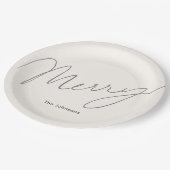 Minimalistisch Script Merry Cream White Pappteller (Schrägansicht)
