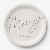 Minimalistisch Script Merry Cream White Pappteller (Vorderseite)