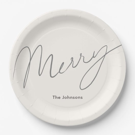 Minimalistisch Script Merry Cream White Pappteller (Vorderseite)