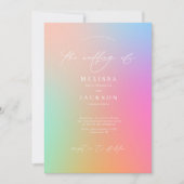 Minimalistisch Scripted Bright Ombre Rainbow Weddi Einladung (Vorderseite)