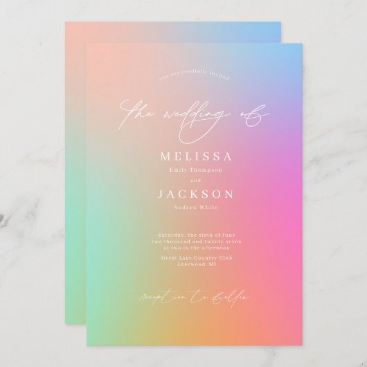 Minimalistisch Scripted Bright Ombre Rainbow Weddi Einladung (Vorne/Hinten)