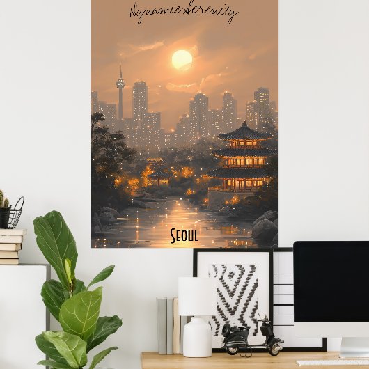 Minimalistisch Seoul Skyline - Kunst in Korea Poster (Heimbüro)