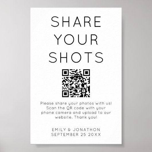 Minimalistisch Share Your Shots QR Code Wedding Si Poster (Vorne)