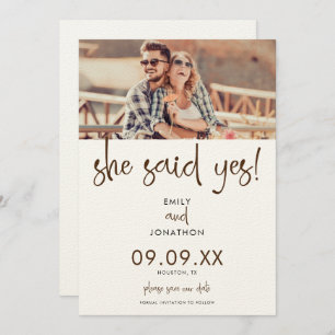 Minimalistisch Sie sagte Ja Foto Script Save The Date
