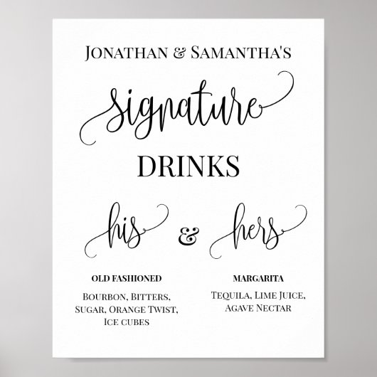 Minimalistisch Signature Drinks Paare Hochzeitszei Poster (Vorne)